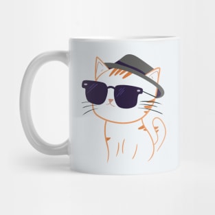 Ginger Cat Outline: Minimalist Art with Square Shades & Grey Hat Mug